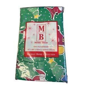 Merry Brite Vinyl Christmas Tablecloth 52" X 90" Oblong Holiday Home Collection